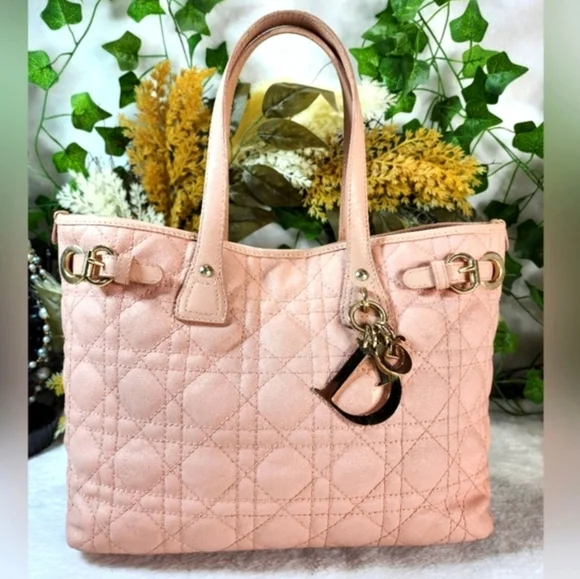 Authentic Christian Dior Panarea Cannage Quilted Coated Canvas Tote w/ Dust Bag - Picture 3 of 16